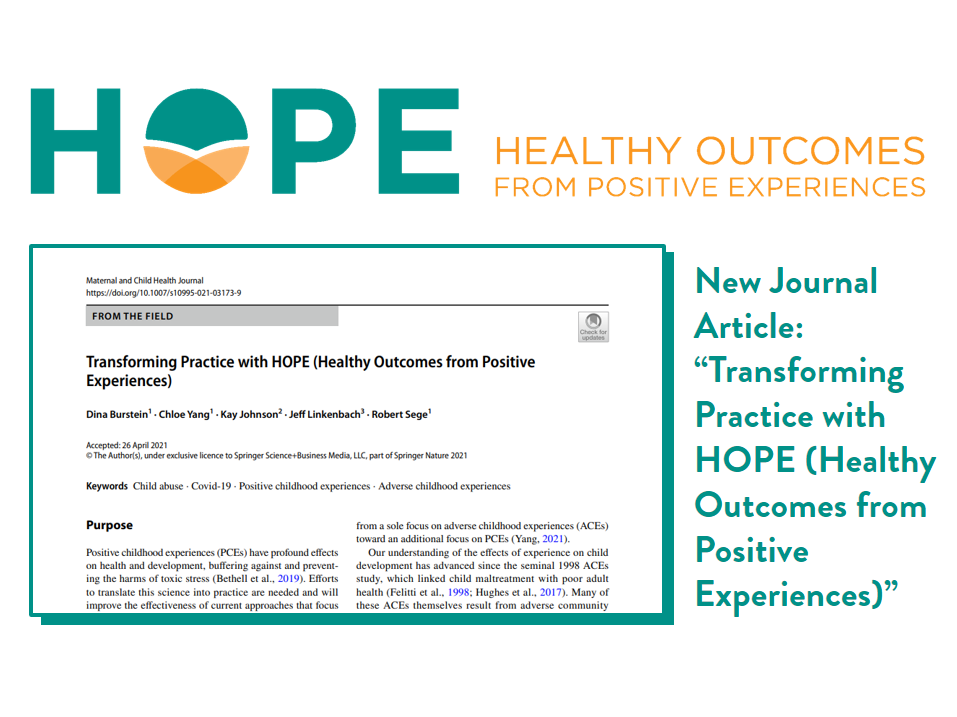 New Journal Article: “Transforming Practice with HOPE (Healthy Outcomes from Positive Experiences)”