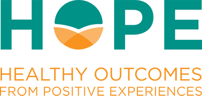 Tufts Hope Logo - Teal and orange sans-serif type with stylized letter O in Hope