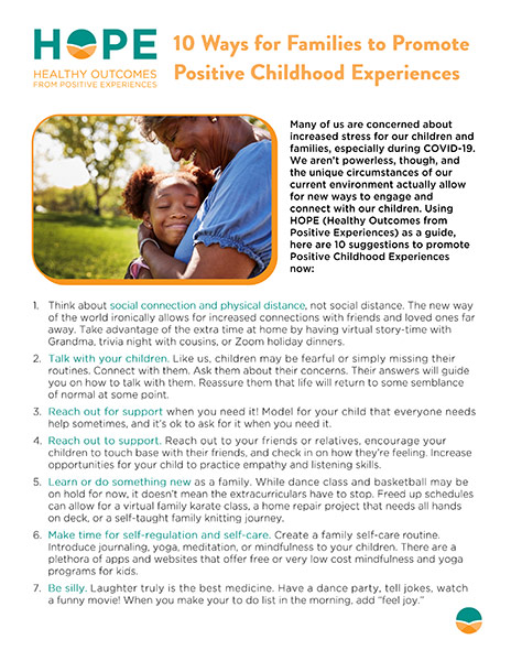 Cover of 10 Ways to Promote Positive Experiences fact sheet