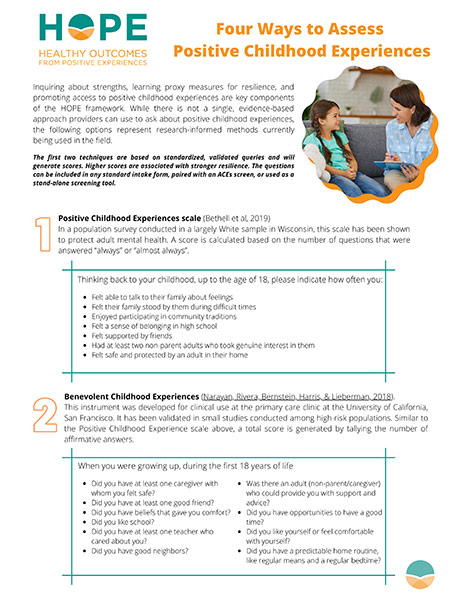 Cover of Four Ways to Access Positive Childhood Experiences handout