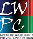 Lake of the Woods Coalition Logo - White script type inside colored blocks with black sans-serif type below