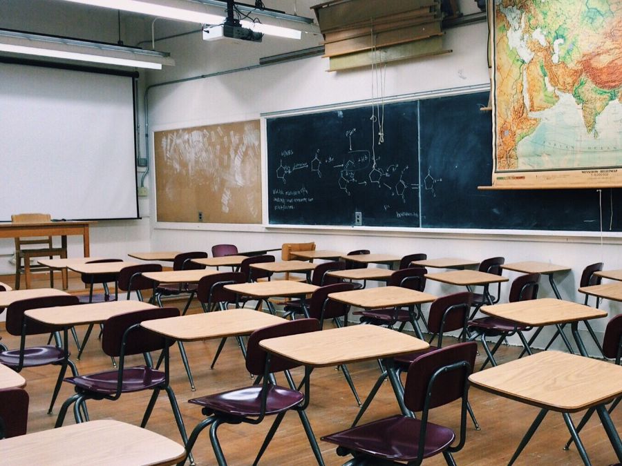 Empty classroom with desks.