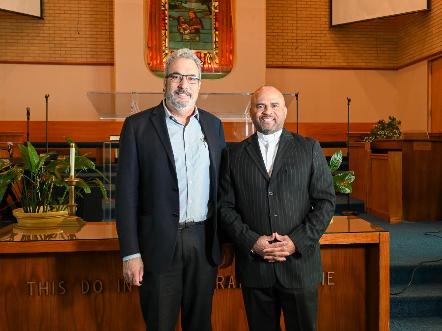 Dr. Sege and Rev. Armstrong standing in the Shiloh Baptist Church.