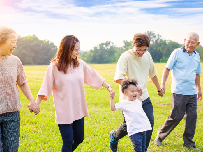 Family in field