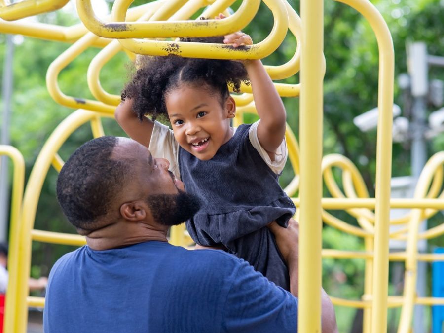 Father and daughter playing on the playground.